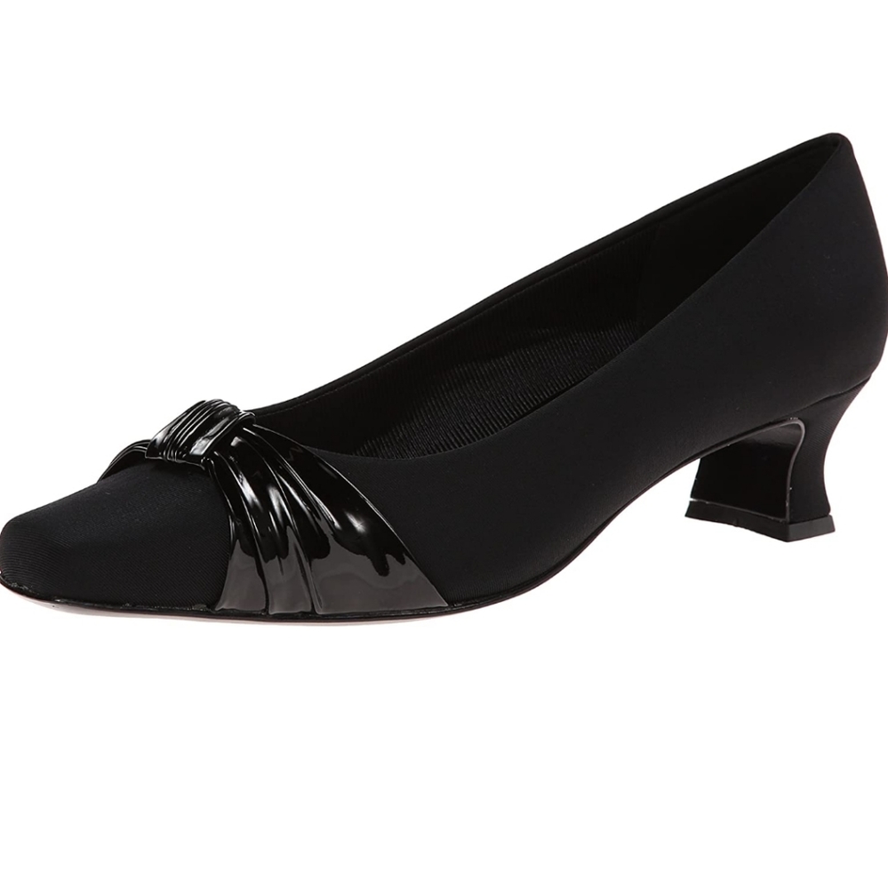 Black micro patent heels
